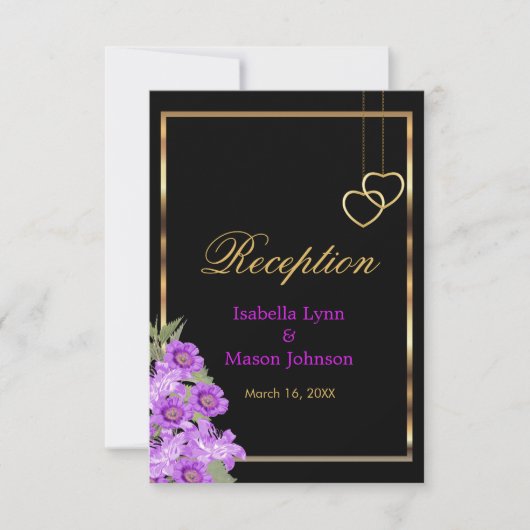 Invitation Mariage Fleur Pourpre Élégante - Réception (Devant)