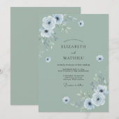Invitation Mariage Fleur Poussiéreuse de Céladon (Devant / Derrière)