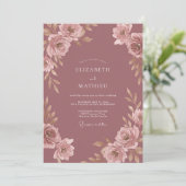 Invitation Mariage Fleur Poussiéreuse Rose (Debout devant)
