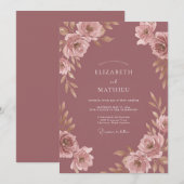 Invitation Mariage Fleur Poussiéreuse Rose (Devant / Derrière)