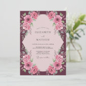 Invitation Mariage Fleur Poussiéreuse Rose Prune (Debout devant)