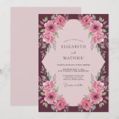 Invitation Mariage Fleur Poussiéreuse Rose Prune (Devant / Derrière)