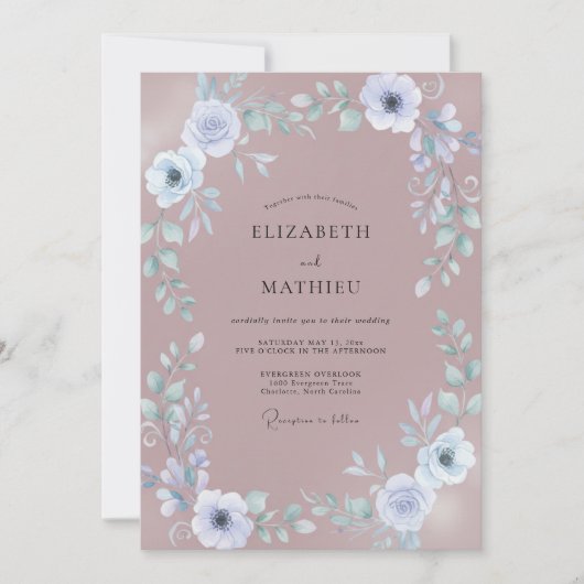 Invitation Mariage Fleur Poussiéreuse Rose Tendre (Devant)