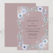 Invitation Mariage Fleur Poussiéreuse Rose Tendre (Devant / Derrière)