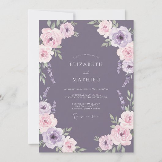 Invitation Mariage Fleur Poussiéreuse Violette (Devant)