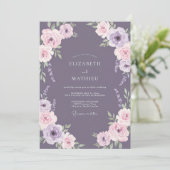 Invitation Mariage Fleur Poussiéreuse Violette (Debout devant)