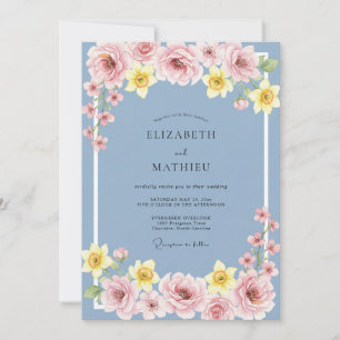 Invitation Mariage Fleur Printanière Joyeuse Pervenche