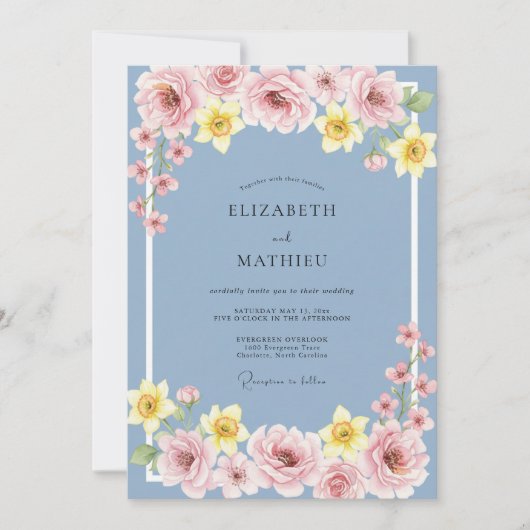 Invitation Mariage Fleur Printanière Joyeuse Pervenche (Devant)