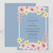 Invitation Mariage Fleur Printanière Joyeuse Pervenche (Devant / Derrière)