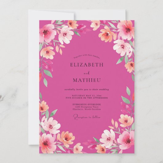 Invitation Mariage Fleur Radieuse Fuchsia (Devant)