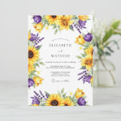 Invitation Mariage Fleur Romance Jaune Violet (Debout devant)