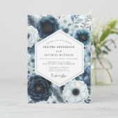 Invitation Mariage Fleur Romance Navy Profond (Debout devant)