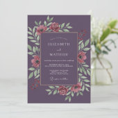 Invitation Mariage Fleur Romance Opulente prune (Debout devant)