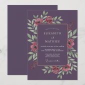 Invitation Mariage Fleur Romance Opulente prune (Devant / Derrière)