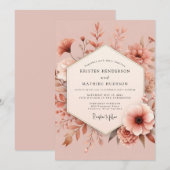 Invitation Mariage Fleur Romance Rose Poussiéreuse (Devant / Derrière)