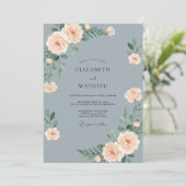 Invitation Mariage Fleur Romantique Bleu Ardoise (Debout devant)