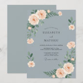 Invitation Mariage Fleur Romantique Bleu Ardoise (Devant / Derrière)