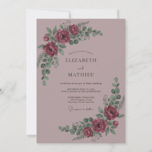 Invitation Mariage Fleur Romantique Bourgeon Bordeaux
