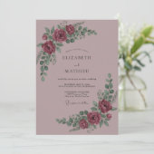 Invitation Mariage Fleur Romantique Bourgeon Bordeaux (Debout devant)
