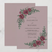 Invitation Mariage Fleur Romantique Bourgeon Bordeaux (Devant / Derrière)