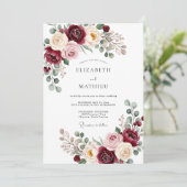 Invitation Mariage Fleur Romantique Bourgogne (Debout devant)