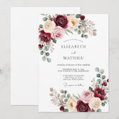Invitation Mariage Fleur Romantique Bourgogne (Devant / Derrière)