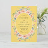 Invitation Mariage Fleur Romantique Jaune (Debout devant)