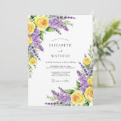 Invitation Mariage Fleur Romantique Jaune Violet (Debout devant)