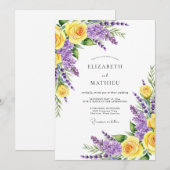 Invitation Mariage Fleur Romantique Jaune Violet (Devant / Derrière)