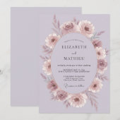 Invitation Mariage Fleur Romantique Mauve (Devant / Derrière)