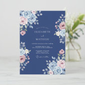 Invitation Mariage Fleur Romantique Navy (Debout devant)