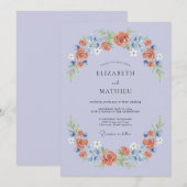Invitation Mariage Fleur Romantique Pervenche (Devant / Derrière)