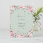 Invitation Mariage Fleur Romantique Rose Pâle (Debout devant)