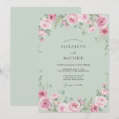 Invitation Mariage Fleur Romantique Rose Pâle (Devant / Derrière)