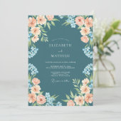 Invitation Mariage Fleur Romantique Sarcelle (Debout devant)