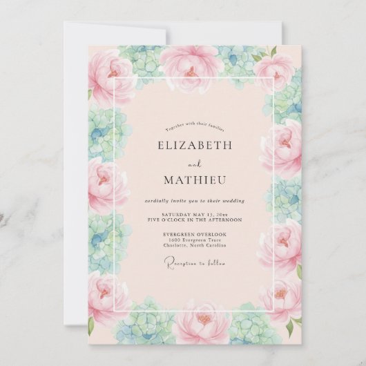 Invitation Mariage Fleur Rose (Devant)