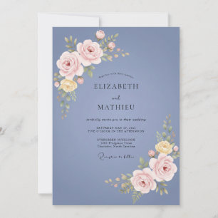Invitation Mariage Fleur Rose Ardoise