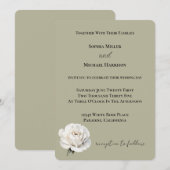 Invitation Mariage Fleur Rose Blanche Verte (Devant / Derrière)