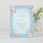 Invitation Mariage Fleur Rose Bleuet (Debout devant)