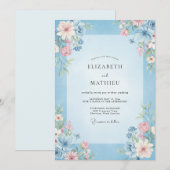 Invitation Mariage Fleur Rose Bleuet (Devant / Derrière)
