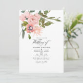 Invitation Mariage Fleur Rose Blush Photo (Debout devant)