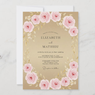 Invitation Mariage Fleur Rose Champagne