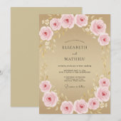 Invitation Mariage Fleur Rose Champagne (Devant / Derrière)