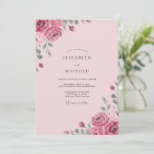 Invitation Mariage Fleur Rose Clair (Debout devant)