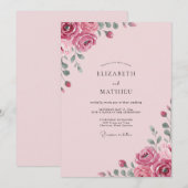 Invitation Mariage Fleur Rose Clair (Devant / Derrière)