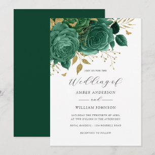 Invitation Mariage Fleur Rose d'Or Émeraude
