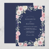 Invitation Mariage Fleur Rose Indigo (Devant / Derrière)
