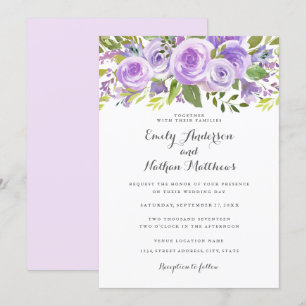 Invitation Mariage Fleur Rose Lavande Violette Élégant