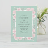 Invitation Mariage Fleur Rose Menthe (Debout devant)