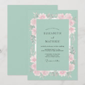 Invitation Mariage Fleur Rose Menthe (Devant / Derrière)